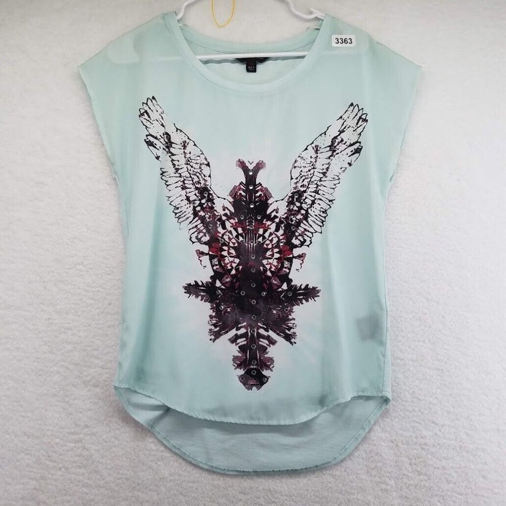 Rock Republic Womens Size XS Light Blue Aztec Dancer Graphic Rhinestones‎